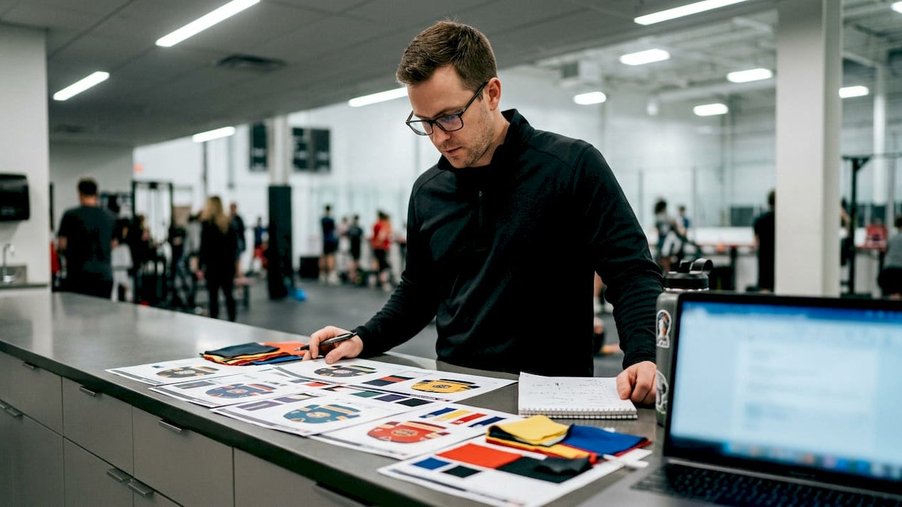 Coach reviewing youth hockey uniform designs