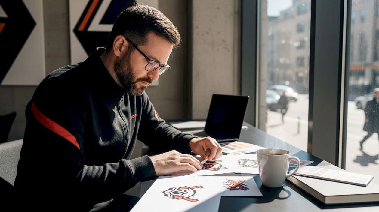 Designer reviewing hockey team logo sketches