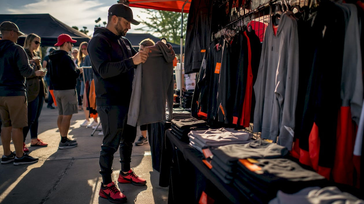 Team manager examining youth hockey hoodie sample