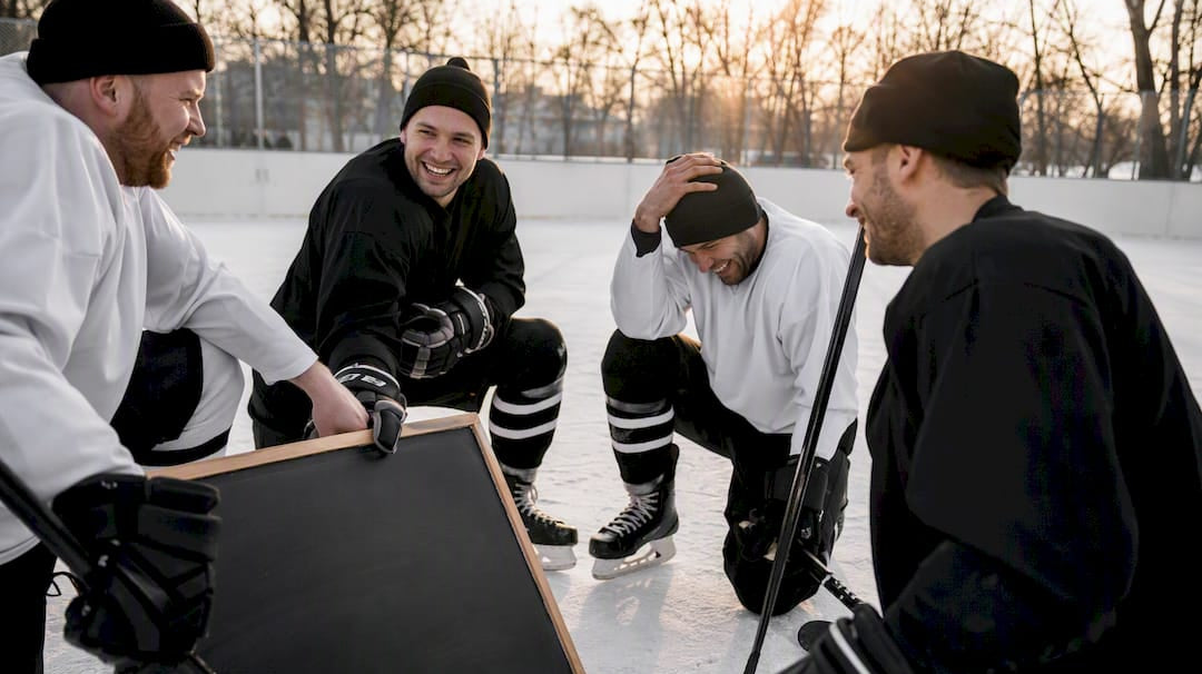 Hockey players brainstorming funny team names