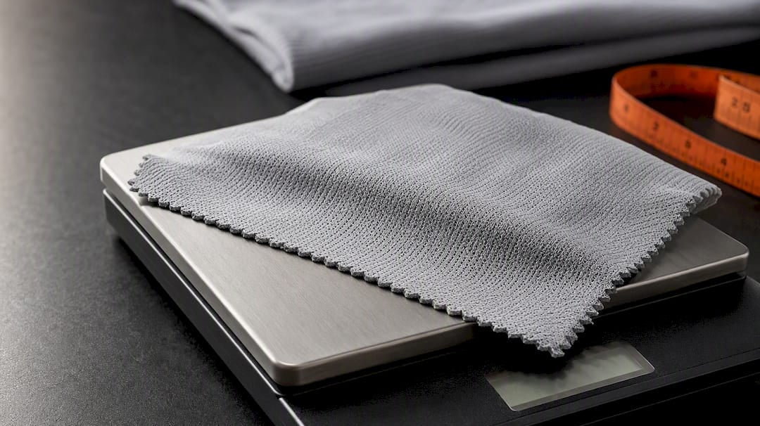 Jersey fabric square on precision scale