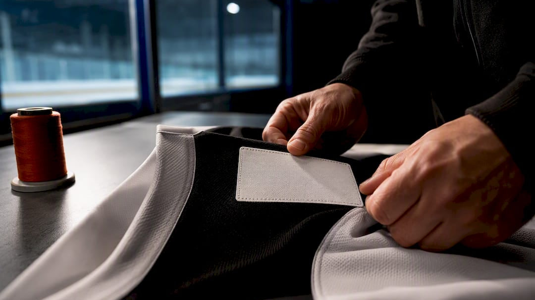 Sponsor patch aligned on hockey jersey
