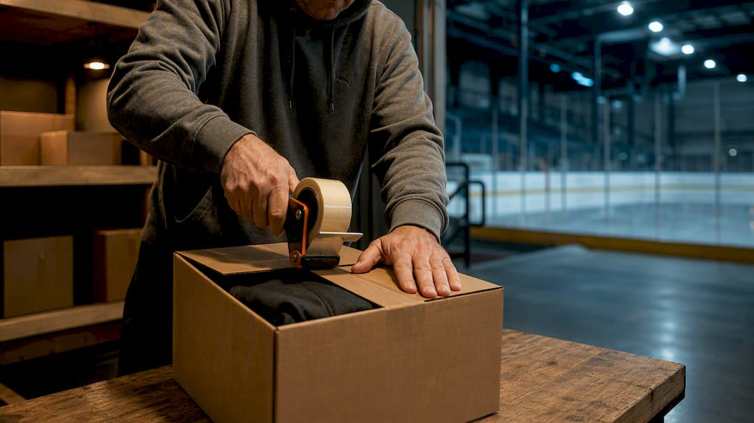 Manager sealing rush hockey apparel shipment