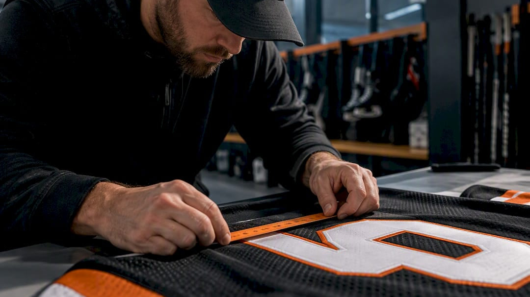 Coach measuring youth jersey number placement