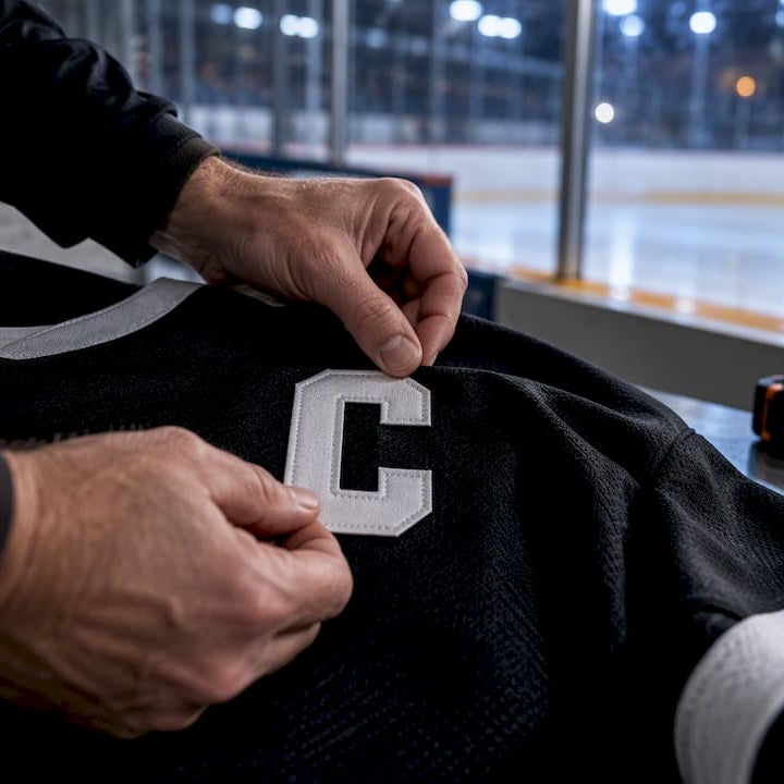 Coach positioning captain letter on jersey