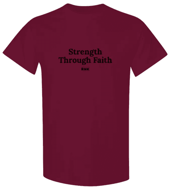 Maroon youth faith hockey T-shirt with black text