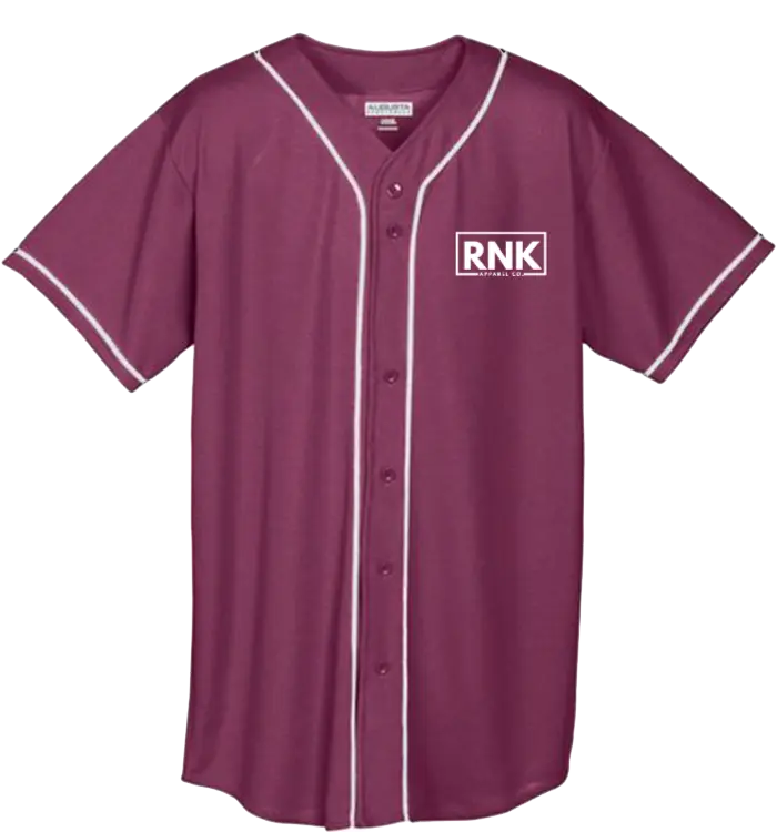 White RNK Unisex Wicking Mesh Button Jersey with logo, featuring breathable fabric and button closure, ideal for athletic wear.
