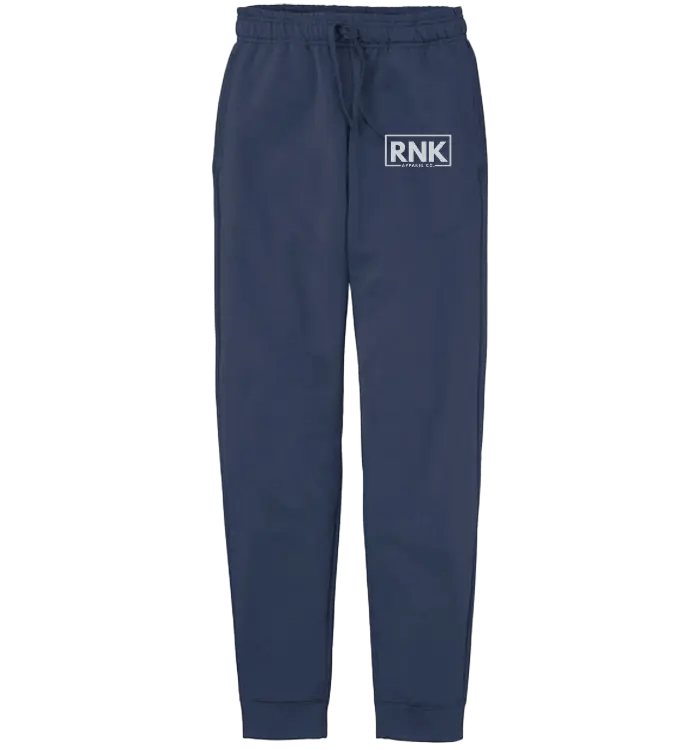 White RNK Youth Joggers with logo, cozy fleece sweatpants, comfortable fit, perfect for active kids and casual wear.