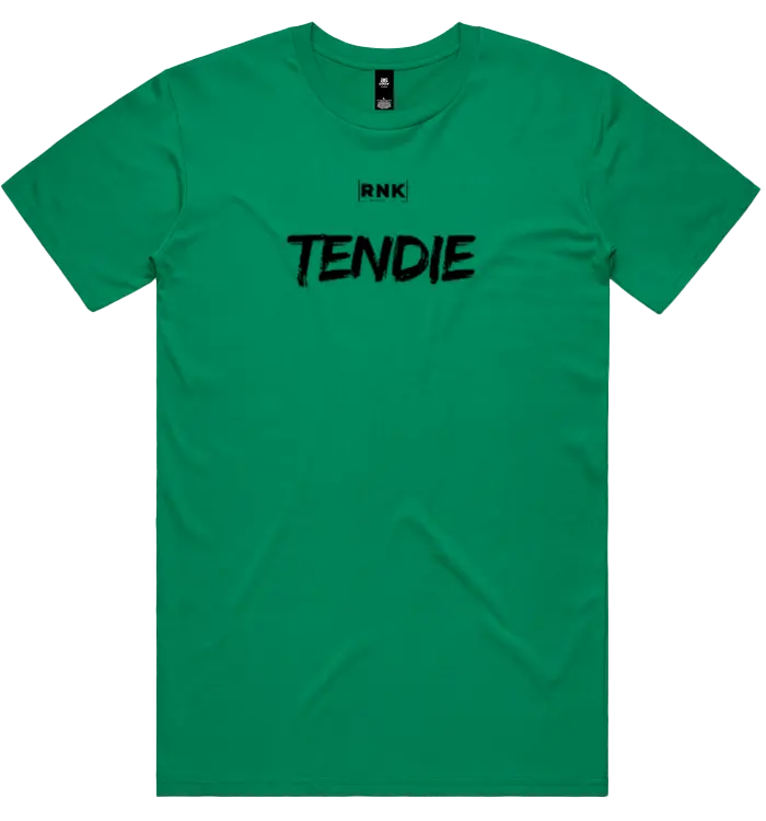 Unisex RNK Tendie graphic T-shirt made of combed cotton with colorful chicken design on front.
