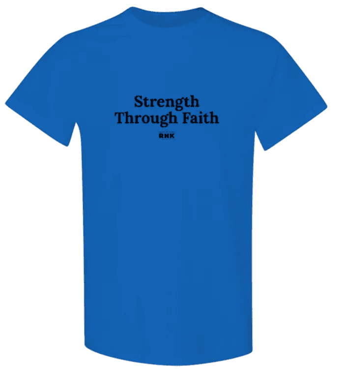 Blue youth faith hockey T-shirt with black text