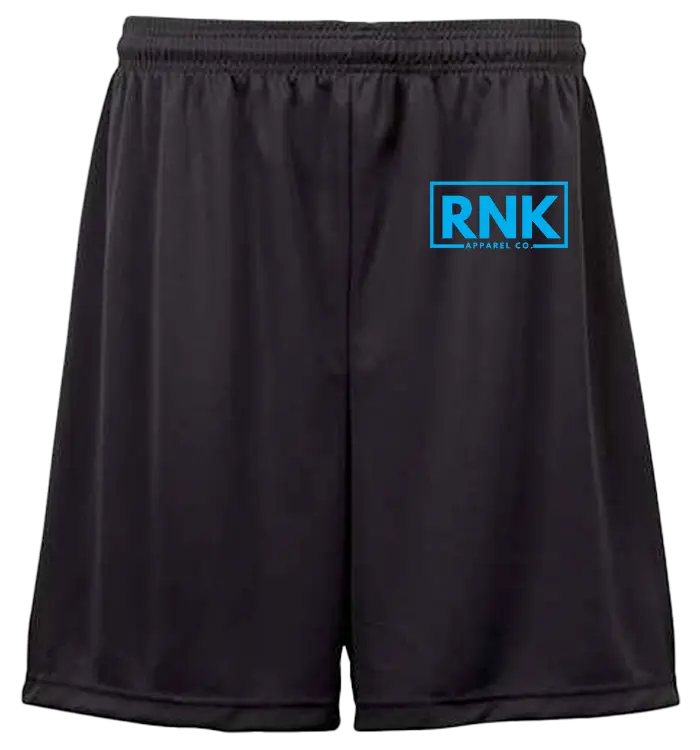 RNK Apparel Co. unisex performance shorts with moisture-management fabric, designed for athletic and active wear.