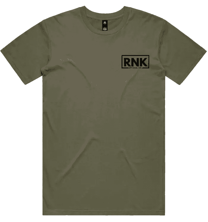 RNK Apparel Co. adult unisex combed cotton T-shirt with small left chest logo in black, casual short sleeve tee.