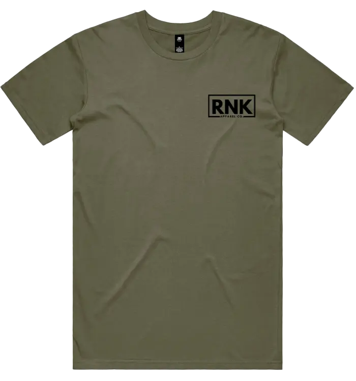 RNK Apparel Co. adult unisex combed cotton T-shirt with small left chest logo in black, casual short sleeve tee.