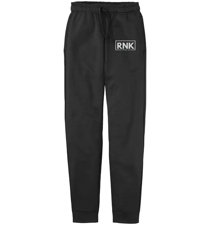 RNK Youth Joggers in white fleece with logo, comfortable sweatpants designed for kids by RNK Apparel Co.
