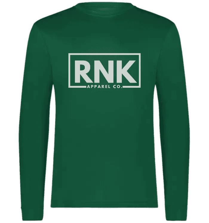RNK Adult unisex performance long sleeve T-shirt made of 100% polyester, shown in black with a fitted athletic design.