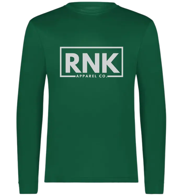 RNK Adult unisex performance long sleeve T-shirt made of 100% polyester, shown in black with a fitted athletic design.