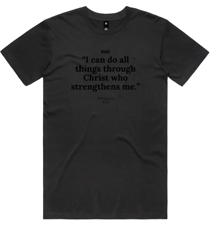 Unisex RNK Apparel Co. cotton T-shirt with "I Can Do All Things" graphic print, casual and comfortable fit.