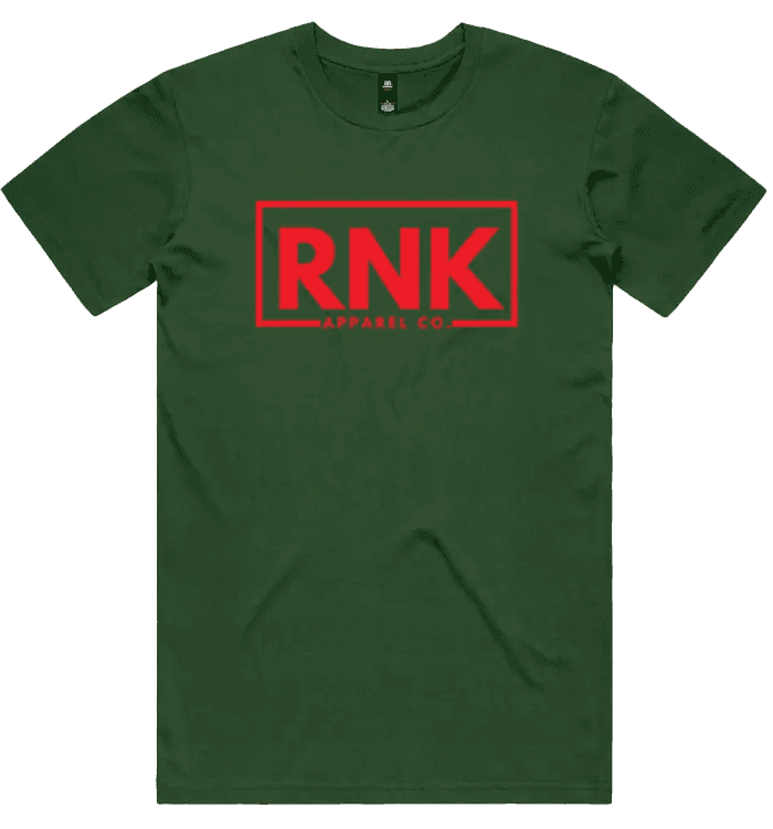 Adult unisex RNK Apparel Co. T-shirt made from 100% combed cotton, shown flat with short sleeves and crew neckline.