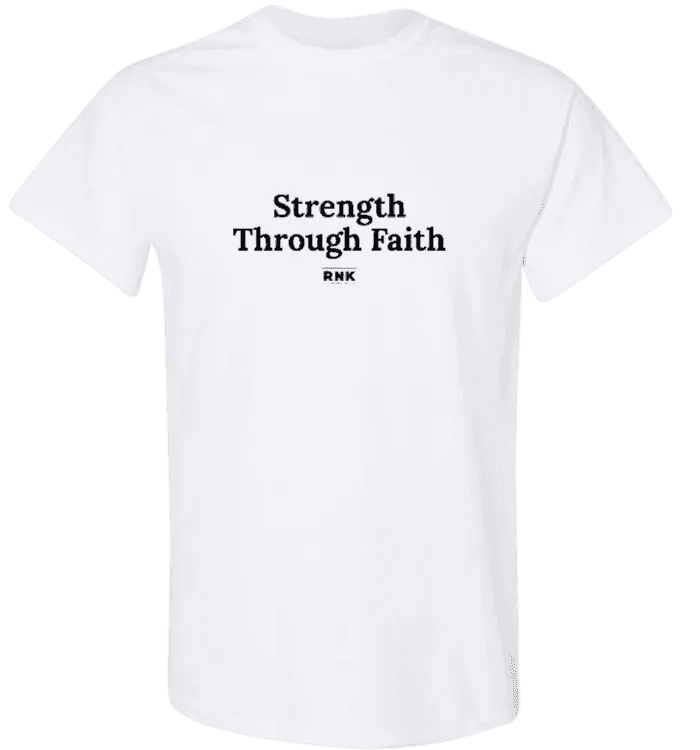 Dark blue youth faith hockey T-shirt with black text