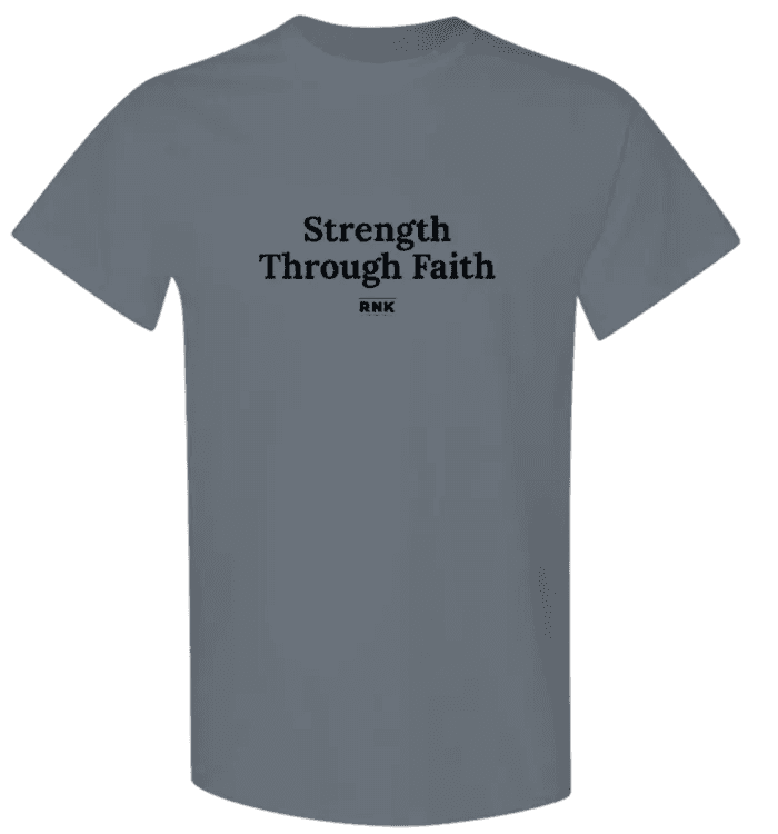 Gray youth faith hockey T-shirt with black text