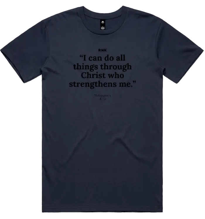 Unisex RNK Apparel Co. T-shirt with "I Can Do All Things" graphic, made of soft combed cotton, casual and comfortable fit.