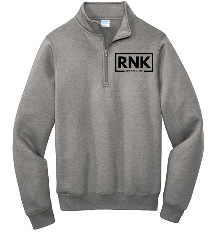 Premium hockey quarter zip fleece by RNK Apparel Co, navy blue with a high collar and zipper detail, soft and warm fabric.