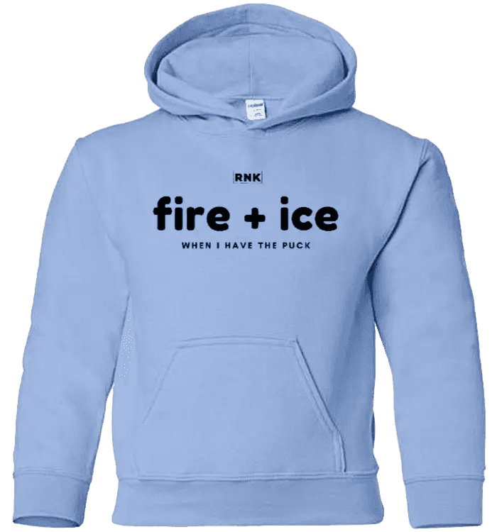 RNK Youth Heavy Blend Hoodie with Fire and Ice graphic design, showing the colorful hoodie front and graphic artwork.