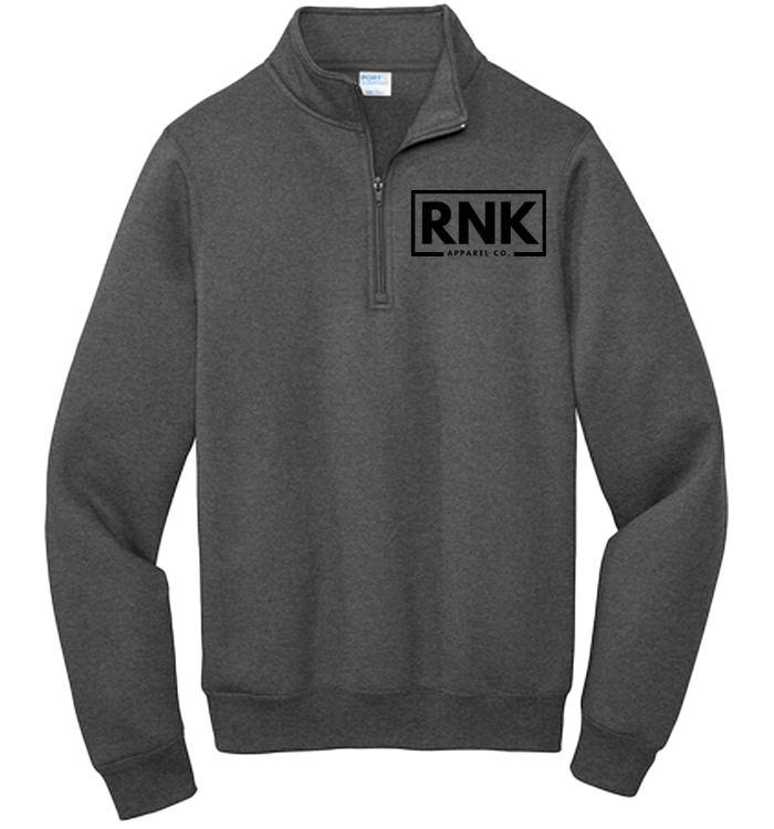 Premium hockey quarter zip fleece from RNK Apparel Co, navy blue with a high collar and contrasting zipper detail.