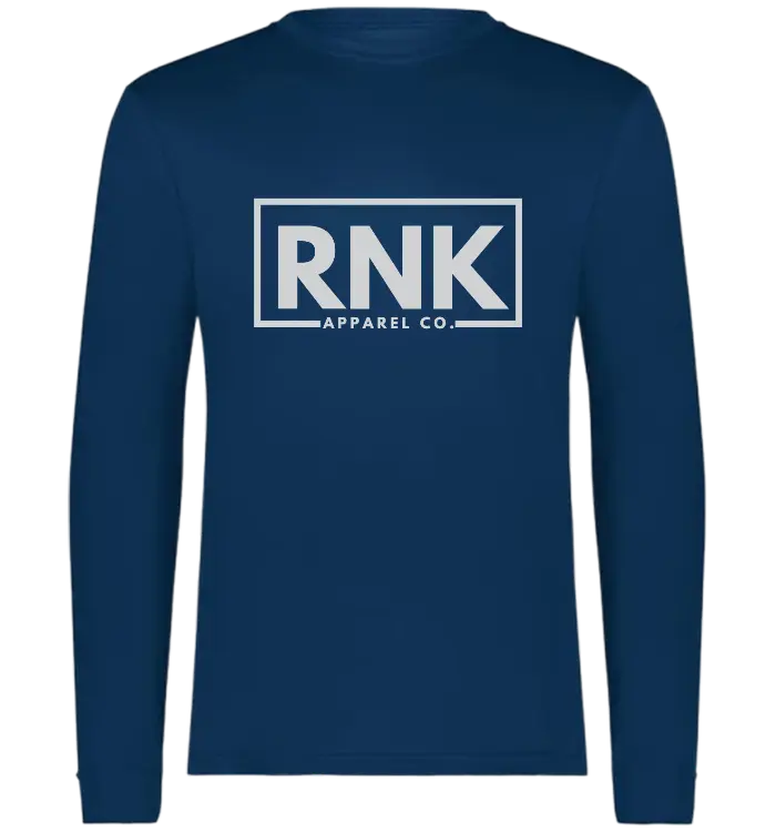 RNK Adult Unisex Performance Long Sleeve T-Shirt made of 100% polyester, shown in a sleek, fitted design suitable for active wear.