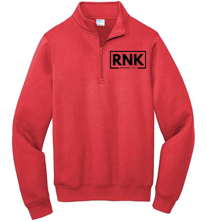 Premium hockey quarter zip fleece from RNK Apparel Co, navy blue with ribbed cuffs and collar, soft and comfortable for cold weather.