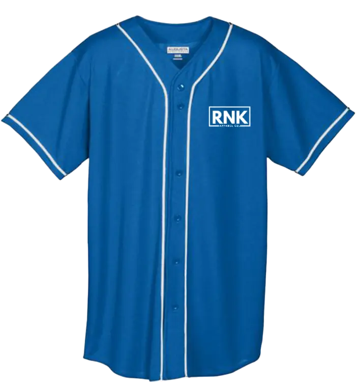 Unisex white RNK Apparel Co. mesh button jersey with logo edition, featuring breathable wicking fabric and a classic button-up design.