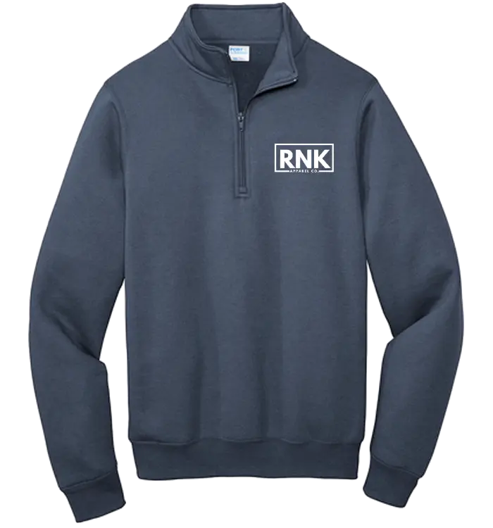 RNK Unisex white fleece pullover with 1/4 zip and logo, cozy and casual sweater for everyday wear.