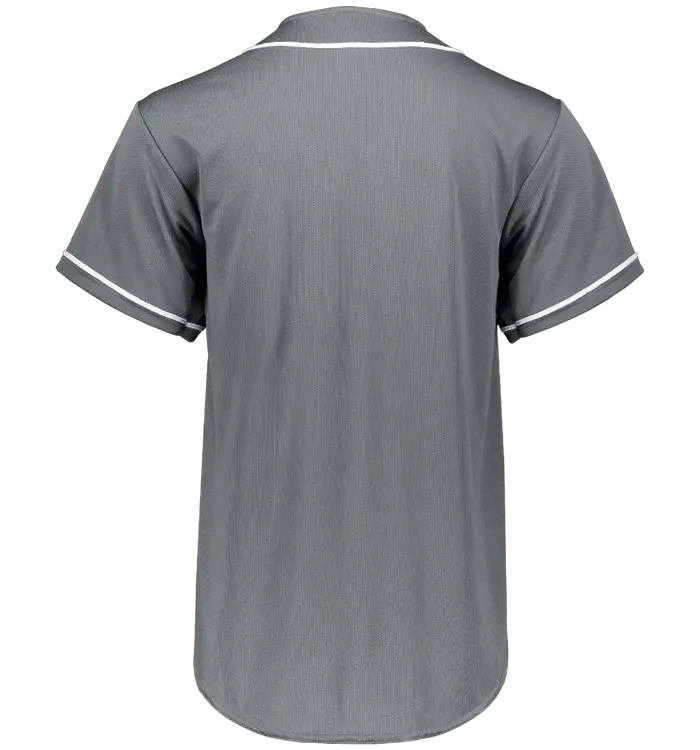 White RNK Unisex Wicking Mesh Button Jersey with RNK Apparel Co. logo, featuring breathable mesh fabric and button front.