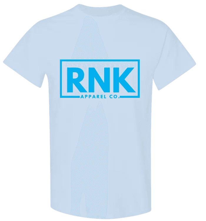 Youth Aqua RNK Logo T-Shirt made from 100% cotton, featuring a bold RNK Apparel Co. logo on the front, casual hockey style tee.