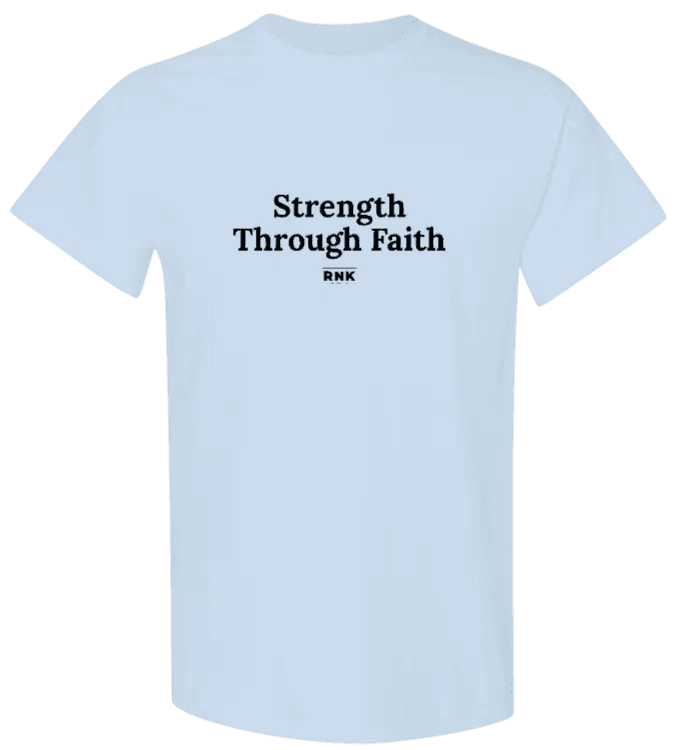 Light blue youth faith hockey T-shirt with black text