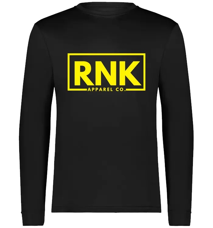 RNK Adult Performance Long Sleeve T-Shirt, lightweight hockey training shirt in black with RNK Apparel Co. branding.