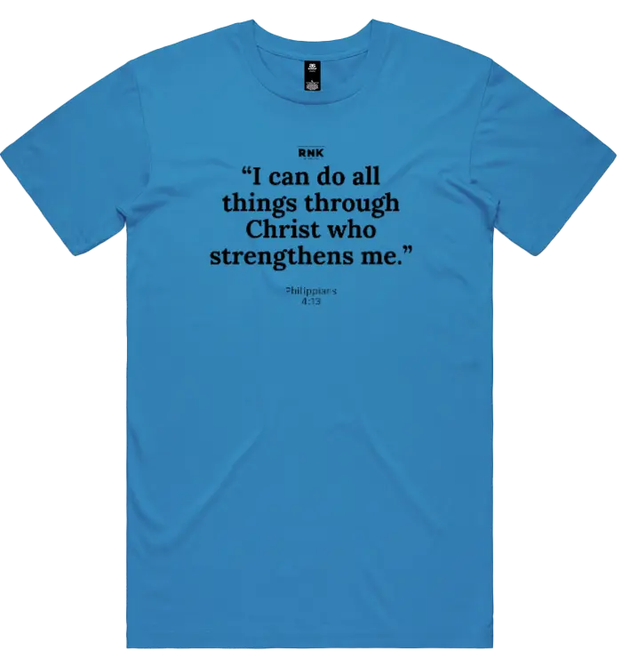 Unisex RNK Apparel Co. cotton T-shirt with "I Can Do All Things" graphic print, casual and comfortable for everyday wear.