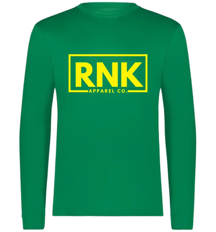 RNK Adult Performance Long Sleeve T-Shirt, lightweight hockey training shirt, in black with RNK Apparel Co. branding.
