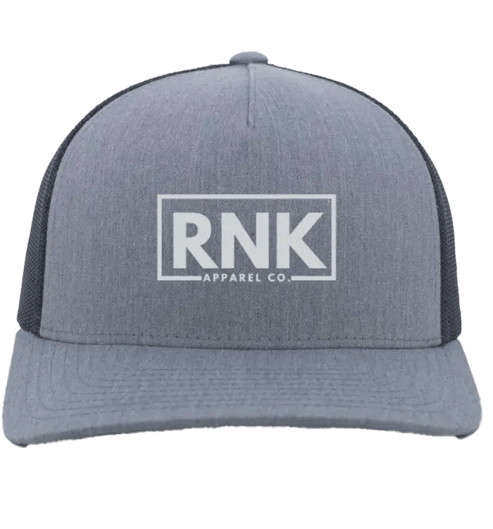 RNK Adult Unisex Trucker Hat in white with logo, adjustable mesh cap for men and women by RNK Apparel Co.
