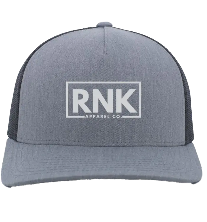 RNK Adult Unisex Trucker Hat in white with logo, adjustable mesh cap for men and women by RNK Apparel Co.