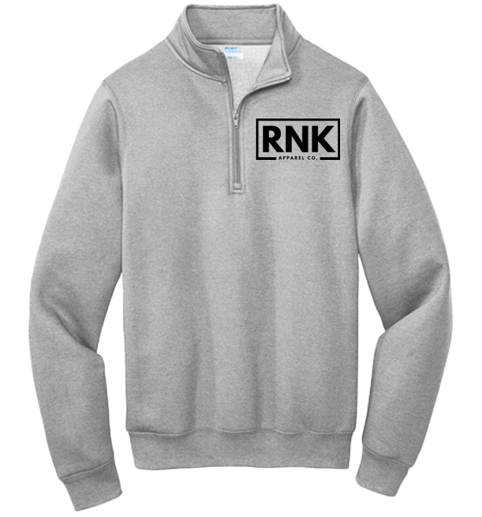 Premium navy hockey quarter zip fleece from RNK Apparel Co featuring a high collar and relaxed fit.