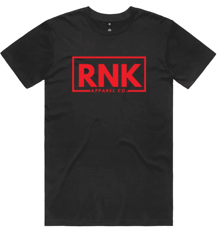 Adult unisex RNK Apparel Co. T-shirt made of 100% combed cotton, shown flat with short sleeves and crew neckline.