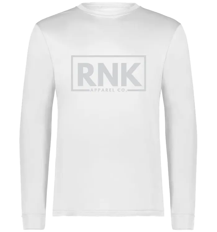 RNK Adult Unisex Performance Long Sleeve T-Shirt made of 100% polyester, shown in a sleek, fitted design suitable for active wear.