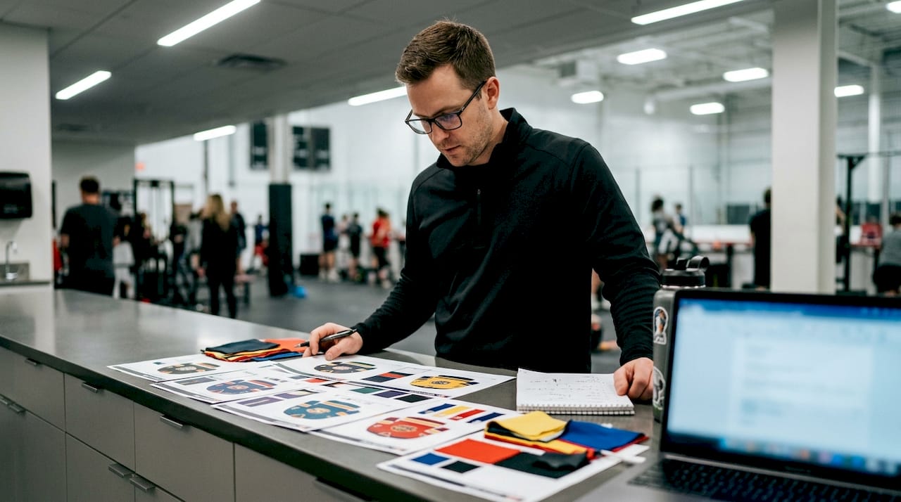 Coach reviewing youth hockey uniform designs