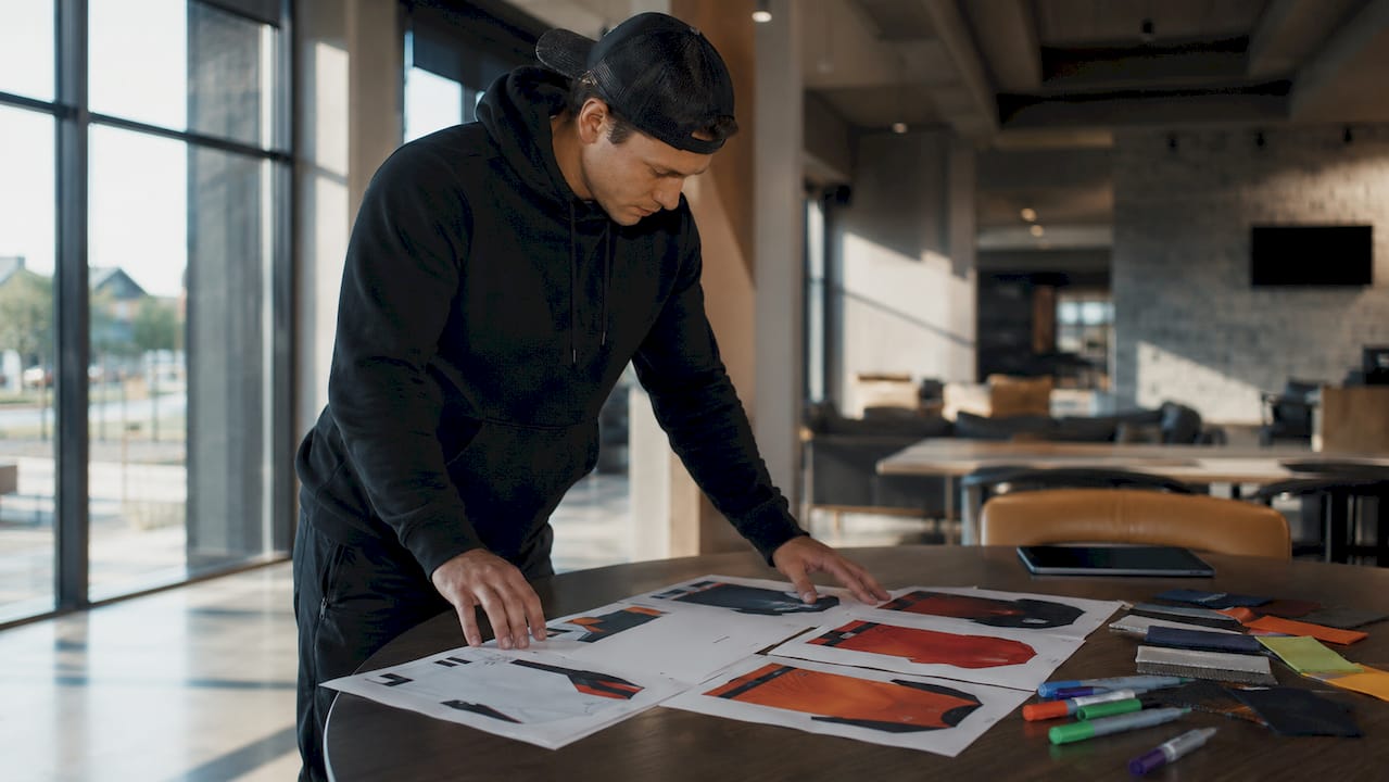 Coach reviewing custom youth hockey shirt samples