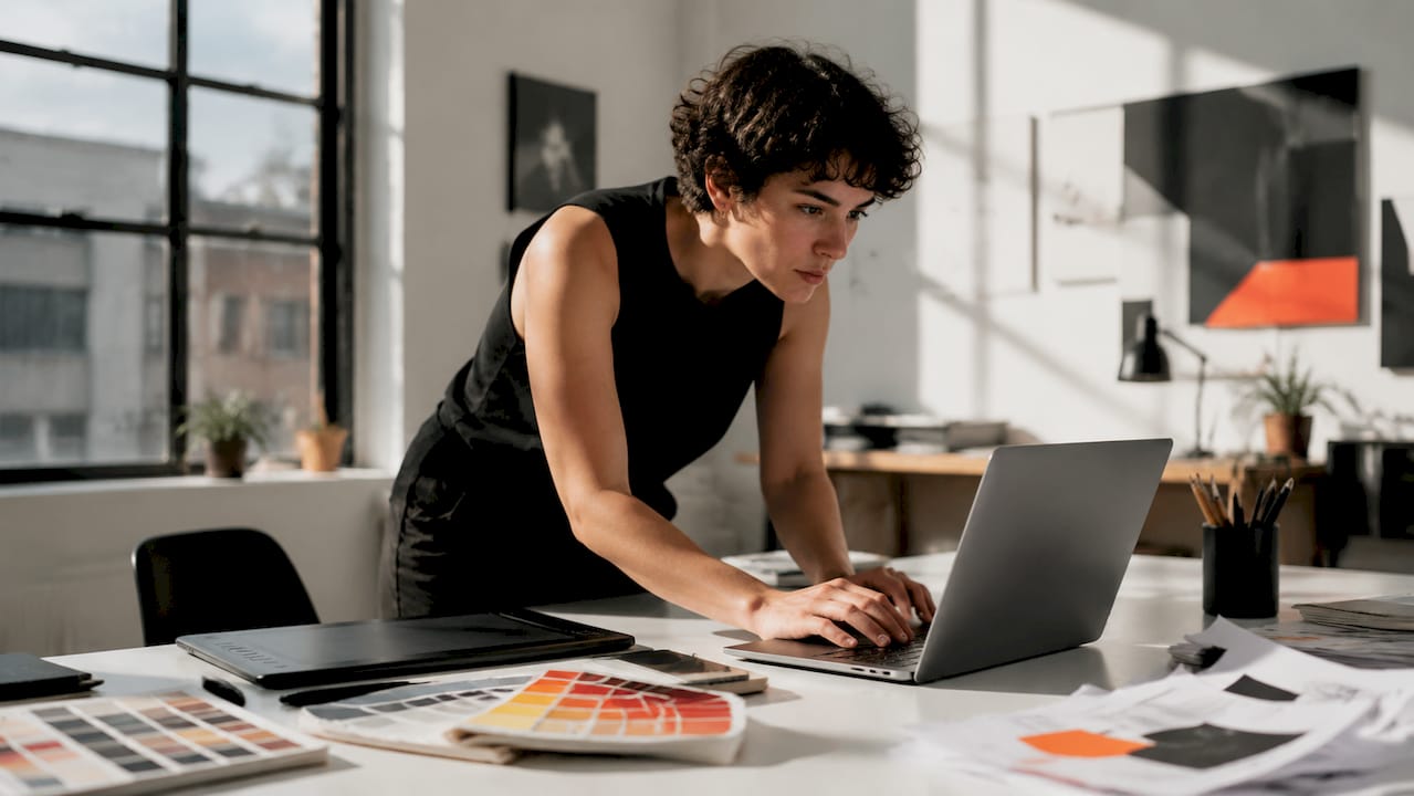 Designer uploading team logo to laptop