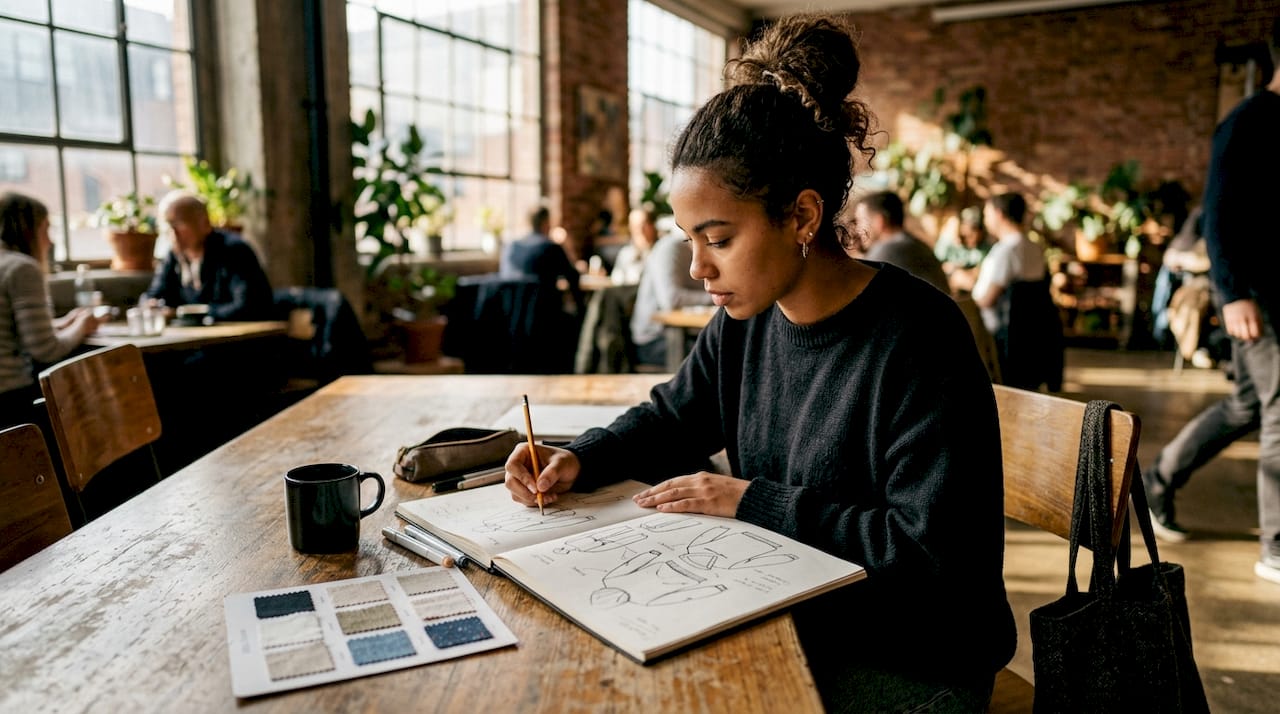 Designer sketching customized hockey sweatshirt