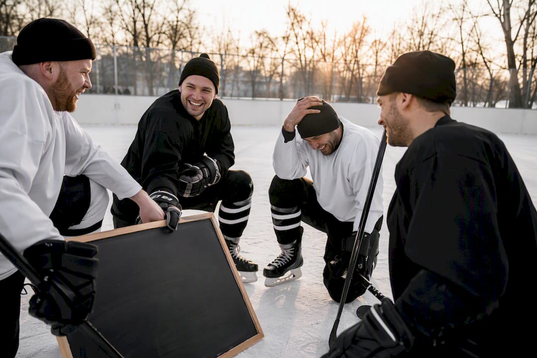 Hockey players brainstorming funny team names