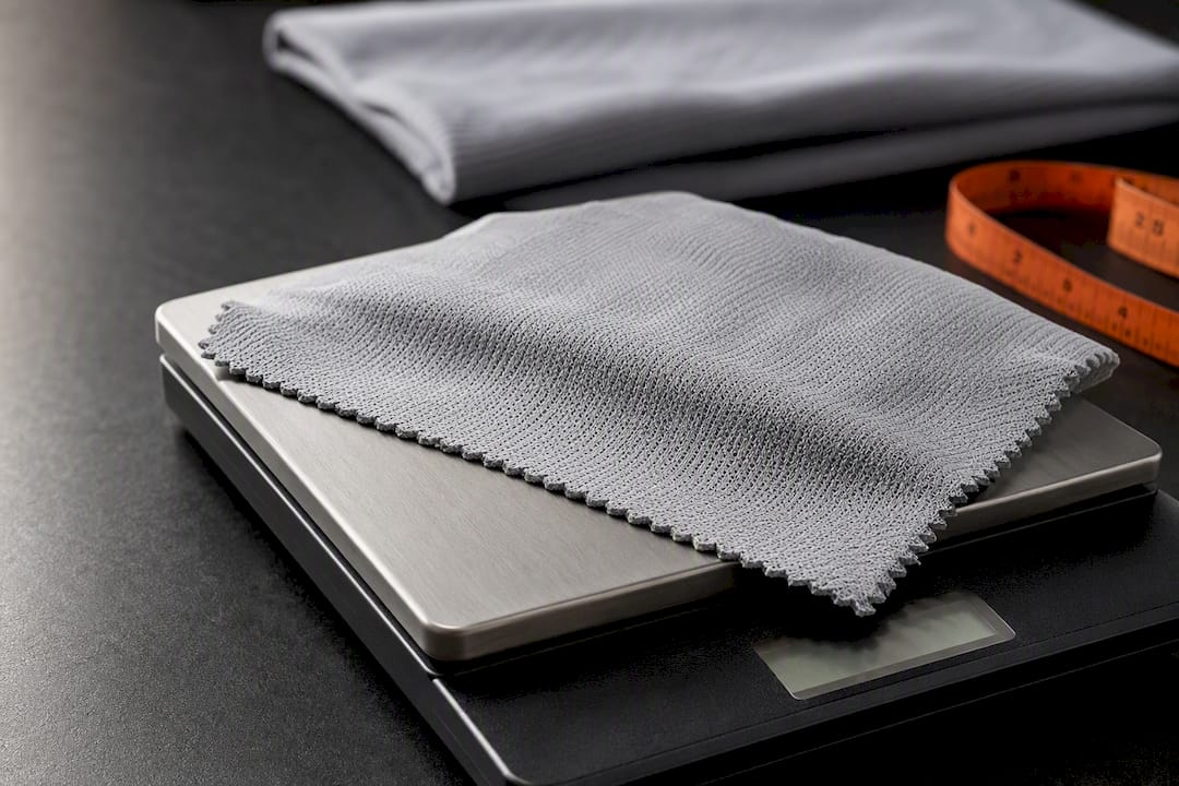 Jersey fabric square on precision scale