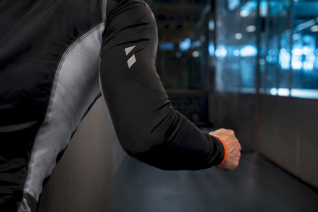 Close-up of sleeve seam and print placement